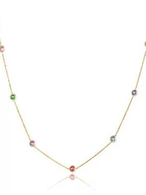 Gold Multi Colour Lab Sapphire Station 18k Gold Filled Necklace